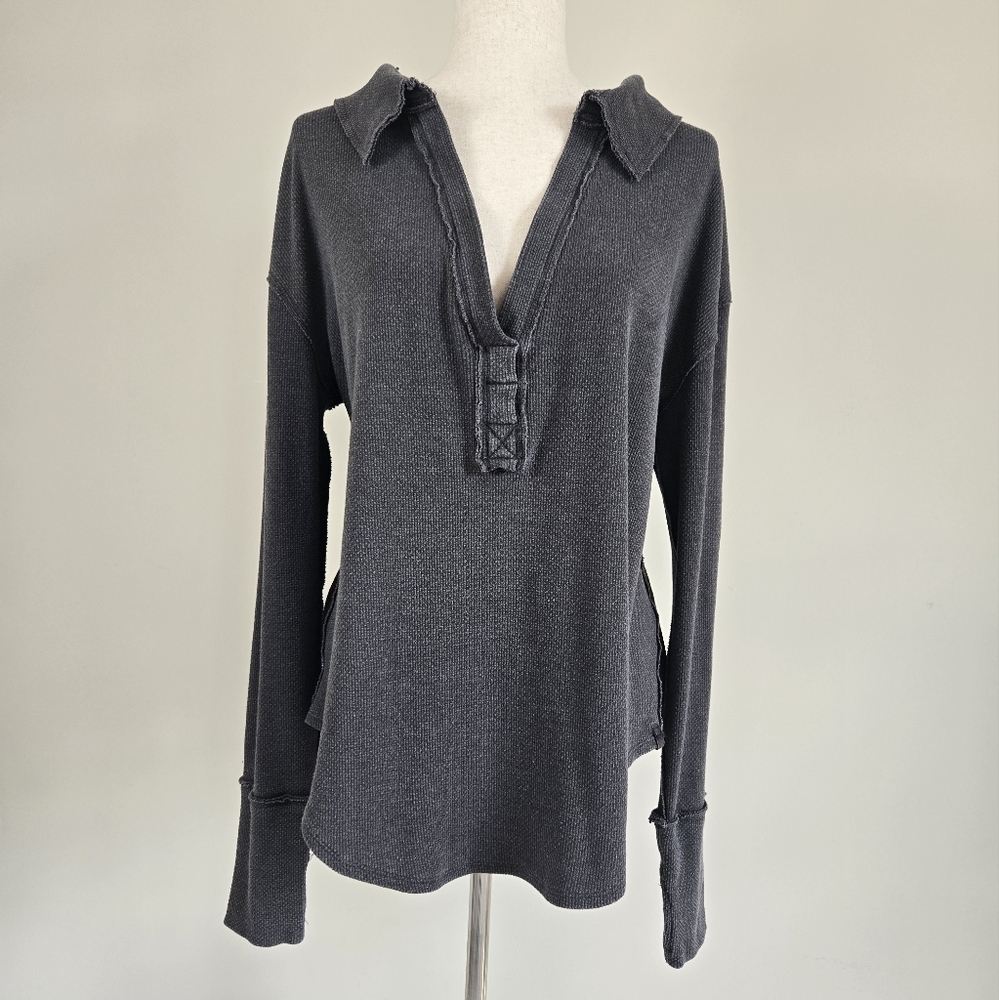 Free People Gray Long Sleeve Top